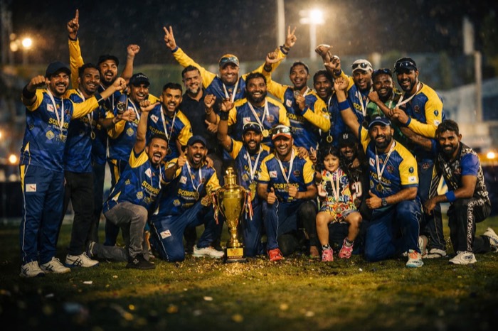 Trophy celebration at night
